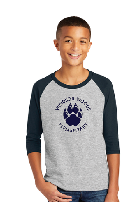 Heavy Cotton 3/4-Sleeve Raglan T-Shirt (Youth & Adult) / Sport  Heather / Windsor Woods Elementary