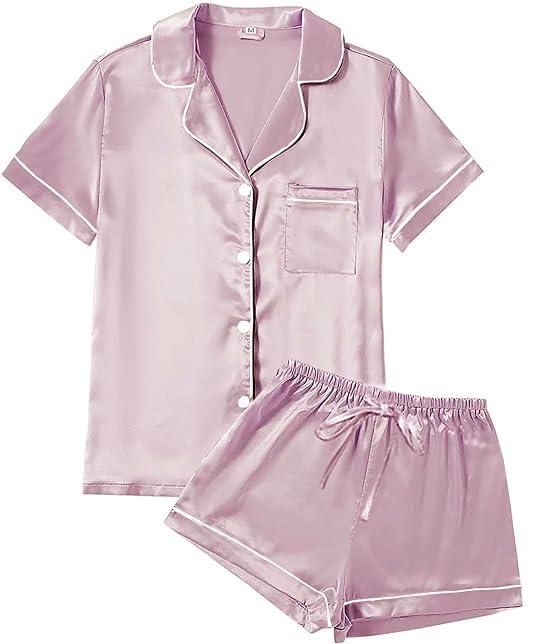 Womens Satin Silky Pajama Sets Short Sleeve Sleepwear/ 5 Colors / Custom Shop