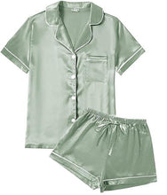 Womens Satin Silky Pajama Sets Short Sleeve Sleepwear/ 5 Colors / Custom Shop