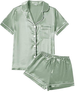 Womens Satin Silky Pajama Sets Short Sleeve Sleepwear/ 5 Colors / Custom Shop