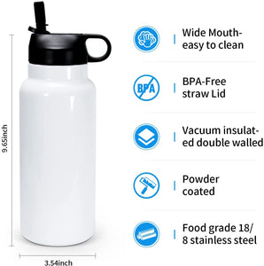 32oz Stainless Steel Water Bottle / White / Cooke Elementary School Staff