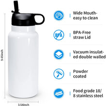 30oz Stainless Steel Water Bottle / White / Coastal Baseball