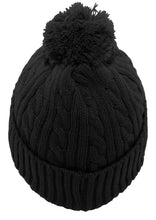 Cable Knit Pom Beanie / Black / Trantwood Elementary School