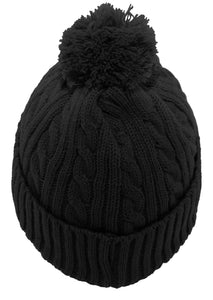 Cable Knit Pom Beanie / Black / Trantwood Elementary School