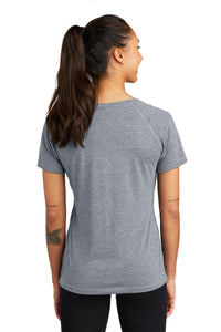 Ladies Tri-Blend Wicking Scoop Neck Raglan Tee / Navy Heather / New Castle Elementary School Staff