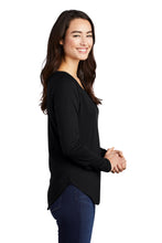 Ladies Long Sleeve Tri-Blend Wicking Scoop Neck Raglan Tee / Black / Renaissance Academy