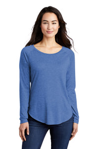 Ladies Long Sleeve Tri-Blend Wicking Scoop Neck Raglan Tee / Royal Heather / New Castle Elementary School Staff