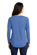 Ladies Long Sleeve Tri-Blend Wicking Scoop Neck Raglan Tee / Royal Heather / New Castle Elementary School Staff