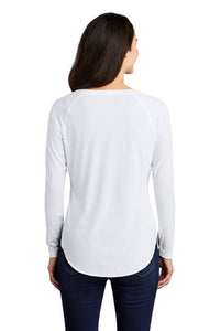 Ladies Long Sleeve Tri-Blend Wicking Scoop Neck Raglan Tee / White / Independence Middle School Cheer