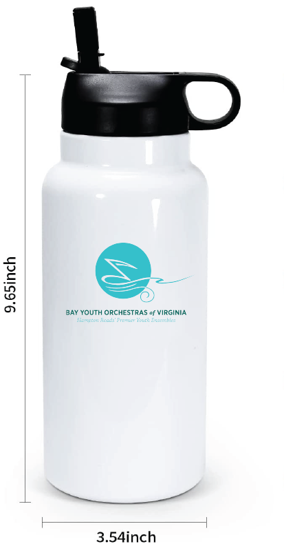 30oz Stainless Steel Water Bottle / White / Bay Youth Orchestras of Virginia