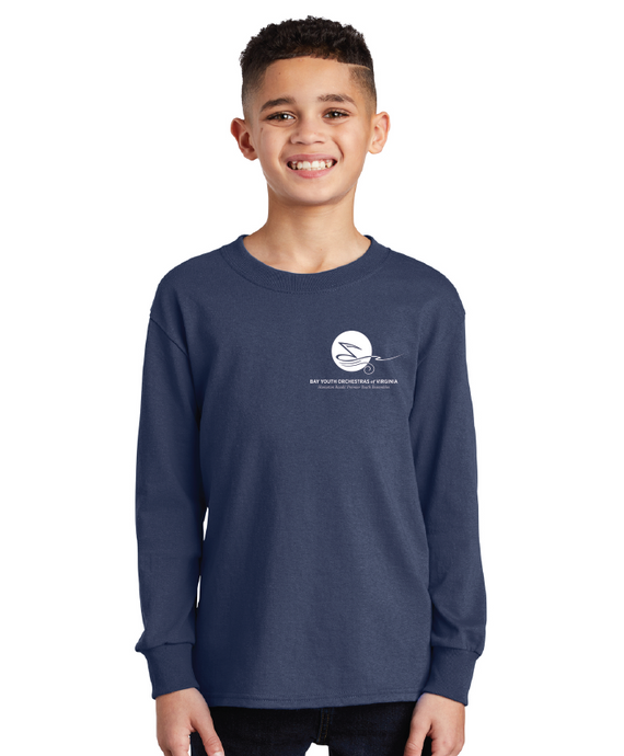 Long Sleeve Core Cotton Tee (Youth & Adult) / Navy / Bay Youth Orchestras of Virginia