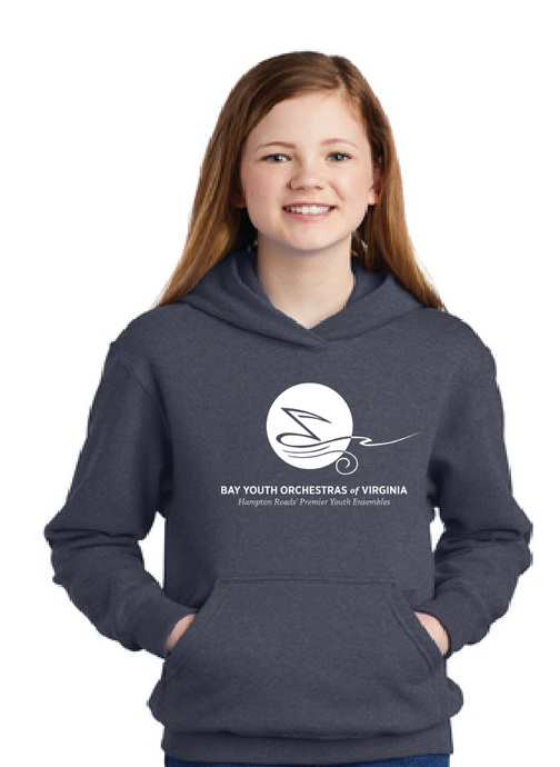 Core Fleece Pullover Hooded Sweatshirt (Youth & Adult) / Heather Navy / Bay Youth Orchestras of Virginia