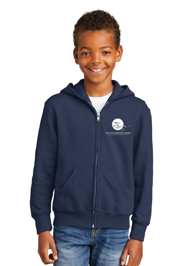 Fleece Full-Zip Hooded Sweatshirt (Youth & Adult) / Navy / Bay Youth Orchestras of Virginia