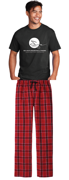 Cotton Tee and Flannel Pants Pajamas (Youth & Adult) / Black / Red & Black Buffalo / Bay Youth Orchestras of Virginia