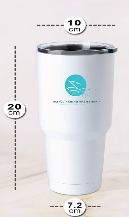 30oz Stainless Steel Tumbler / White / Bay Youth Orchestras of Virginia