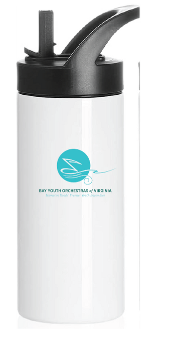 16oz Sports Kids Stainless Steel Water Bottle / White / Bay Youth Orchestras of Virginia