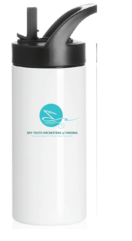 16oz Sports Kids Stainless Steel Water Bottle / White / Bay Youth Orchestras of Virginia