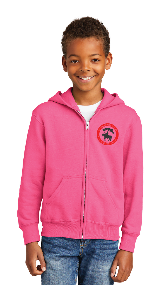 Fleece Full-Zip Hooded Sweatshirt (Youth & Adult) / Pink / Bayside Sixth Grade Campus