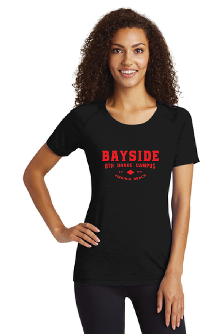 Ladies Long Sleeve Tri-Blend Wicking Scoop Neck Raglan Tee / Black / Bayside Sixth Grade Campus Staff Store