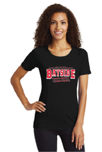 Ladies Long Sleeve Tri-Blend Wicking Scoop Neck Raglan Tee / Black / Bayside Middle Staff