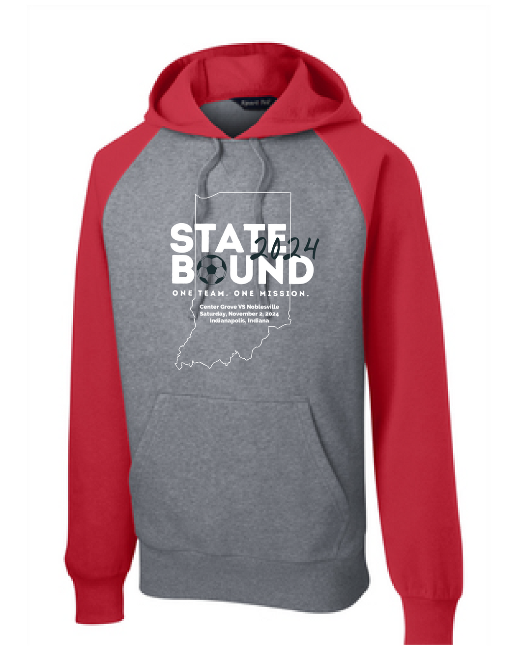 STATE BOUND Raglan Colorblock Pullover Hooded Sweatshirt / Red / Center Grove Soccer (Copy)