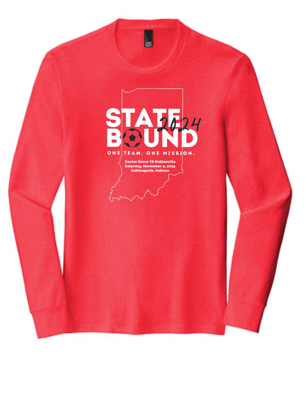 STATE BOUND Unisex TriBlend Long Sleeve Softstyle Tee / Red Frost / Center Grove High School Soccer