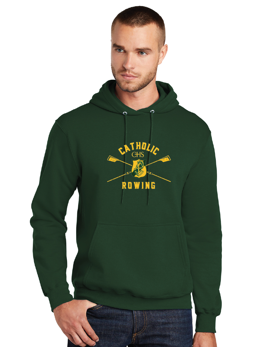 Fleece Pullover Hooded Sweatshirt / Dark Green / Catholic High School Rowing Team