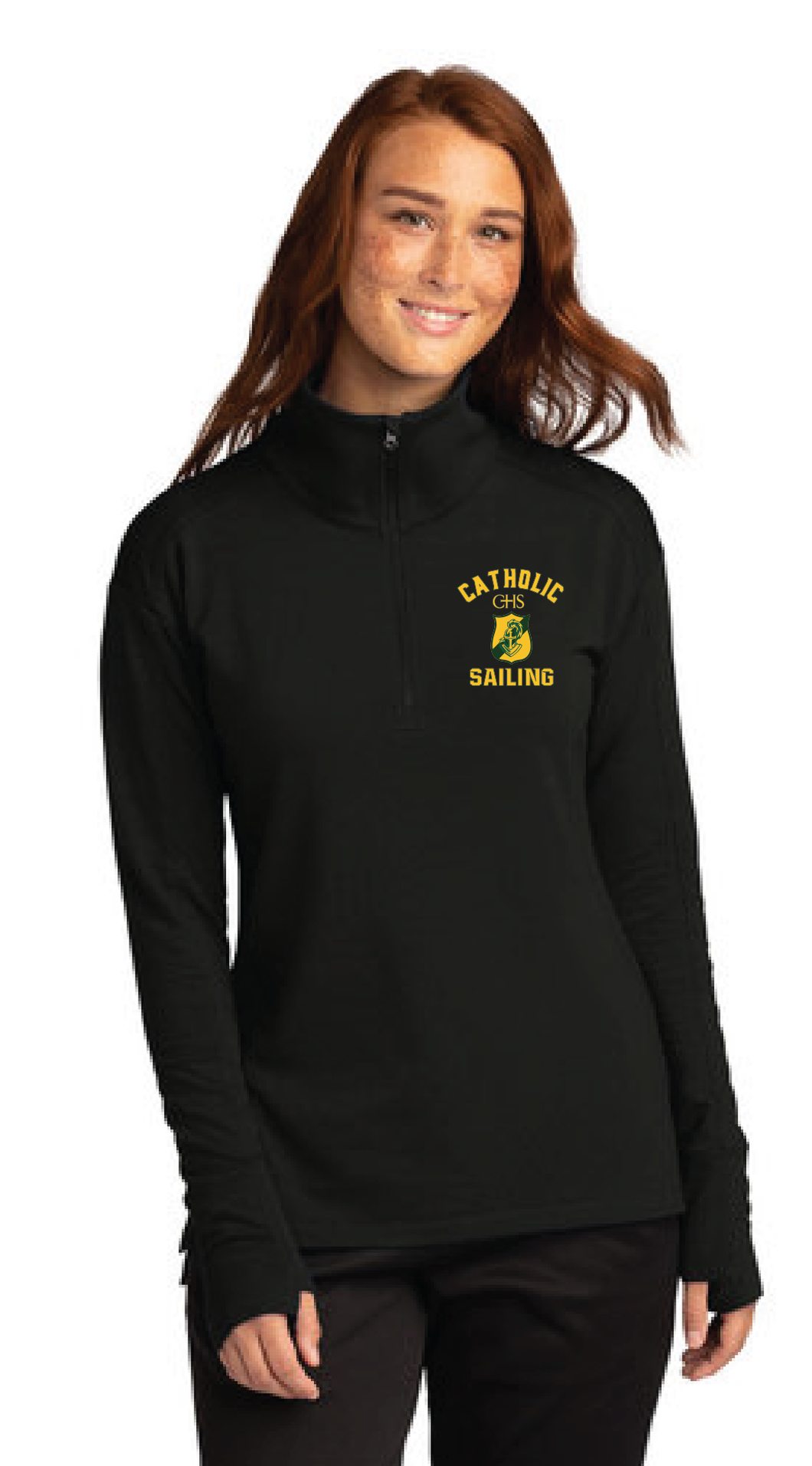 Ladies Flex Fleece 1/4-Zip / Black / Catholic High School Sailing