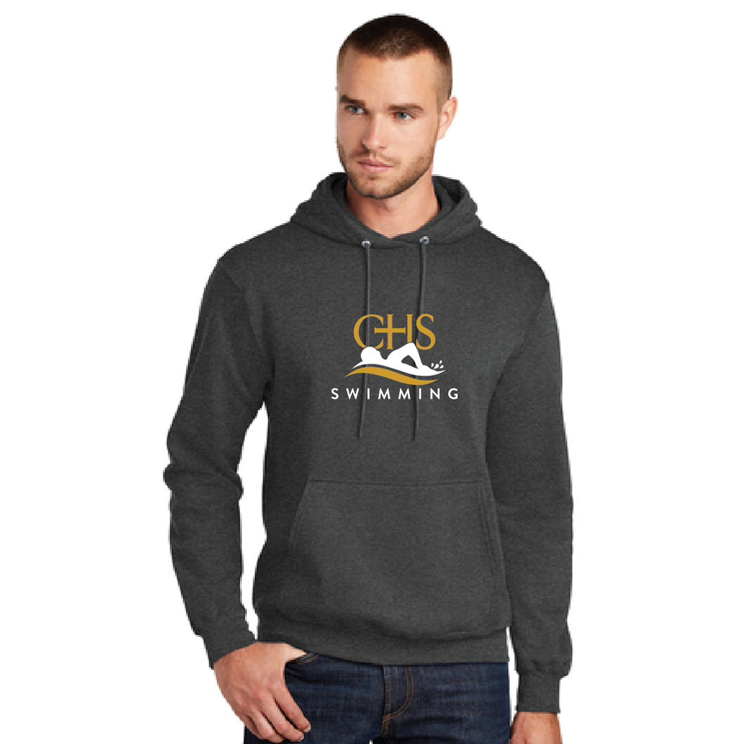 Fleece Pullover Hooded Sweatshirt / Dark Heather Grey / Catholic High School Swimming Team