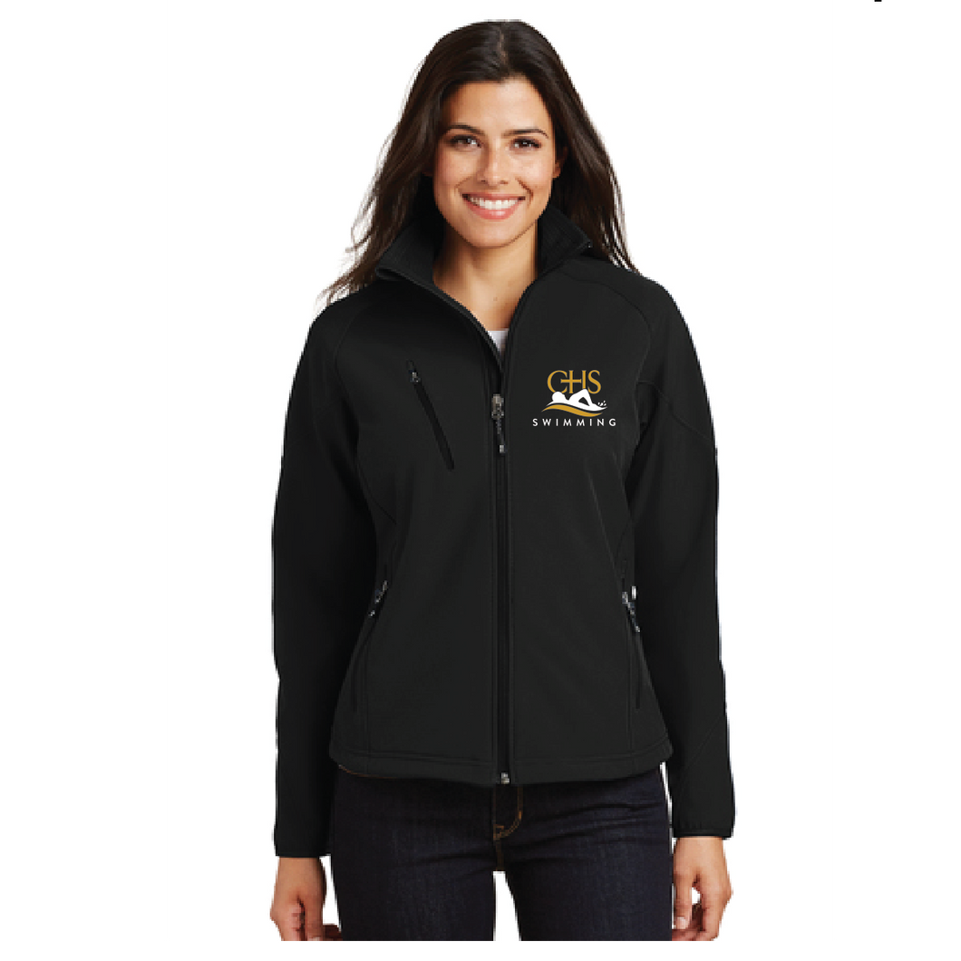 Ladies Textured Soft Shell Jacket / Black / Catholic High School Swimming Team