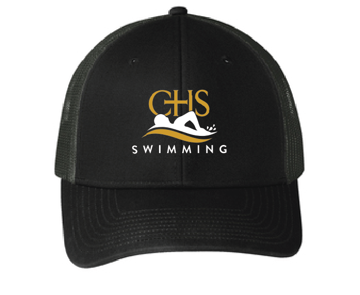 Low-Profile Snapback Trucker Cap / Black / Catholic High School Swimming Team