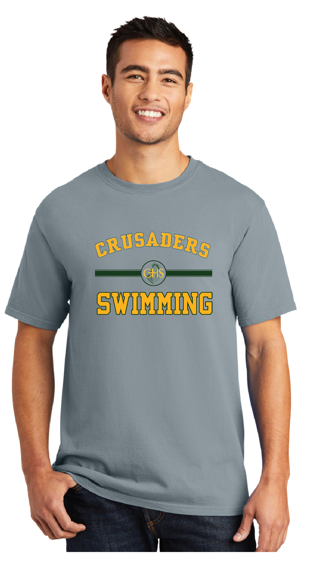 Garment-Dyed Tee / Dove Grey / Catholic High School Swimming Team