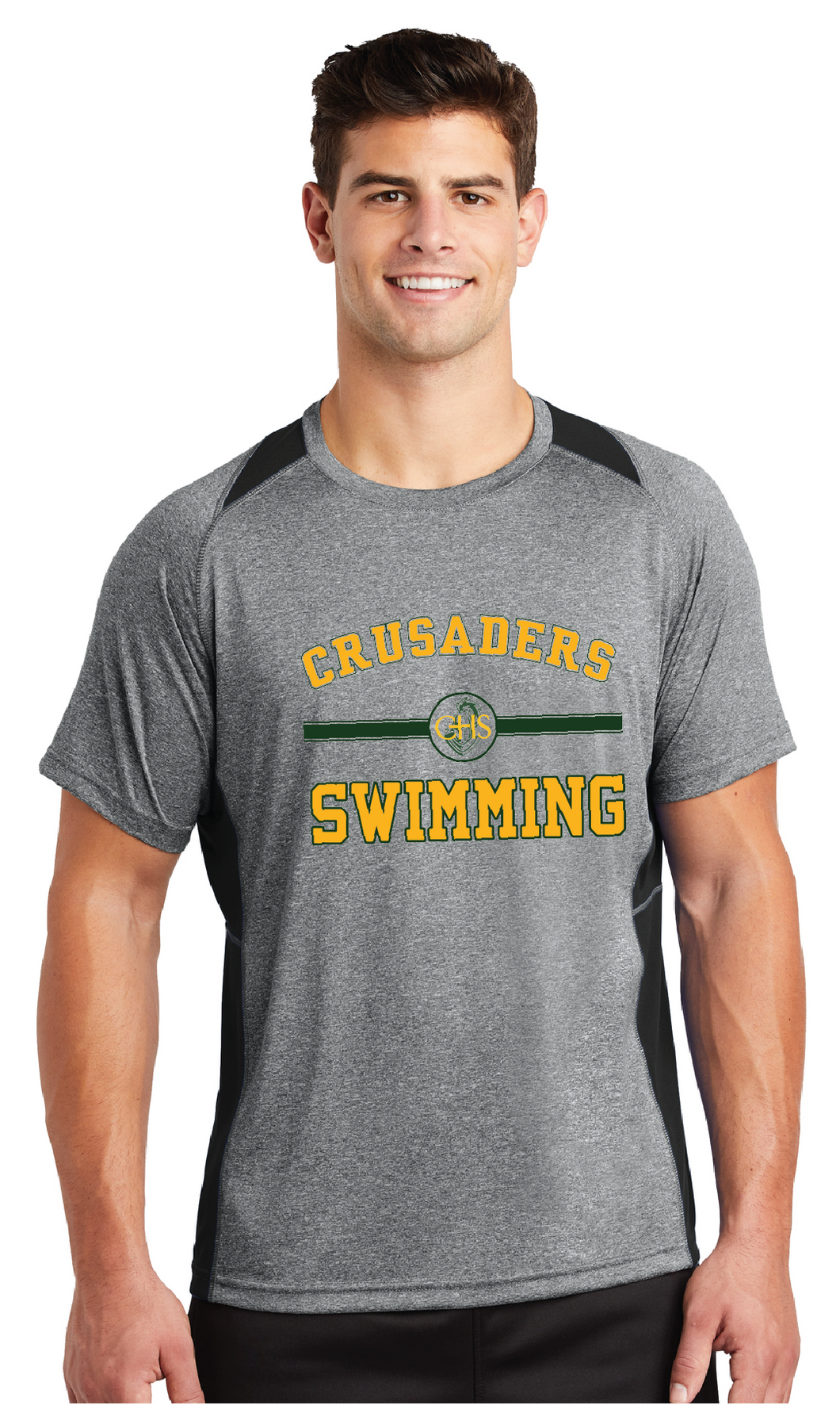 Heather Colorblock Contender Tee / Black/ Heather Grey / Catholic High School Swimming Team