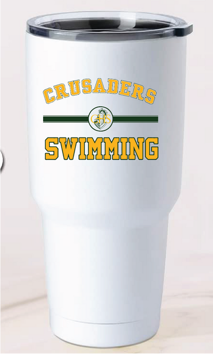 32oz Stainless Steel Tumbler / White / Catholic High School Swimming Team