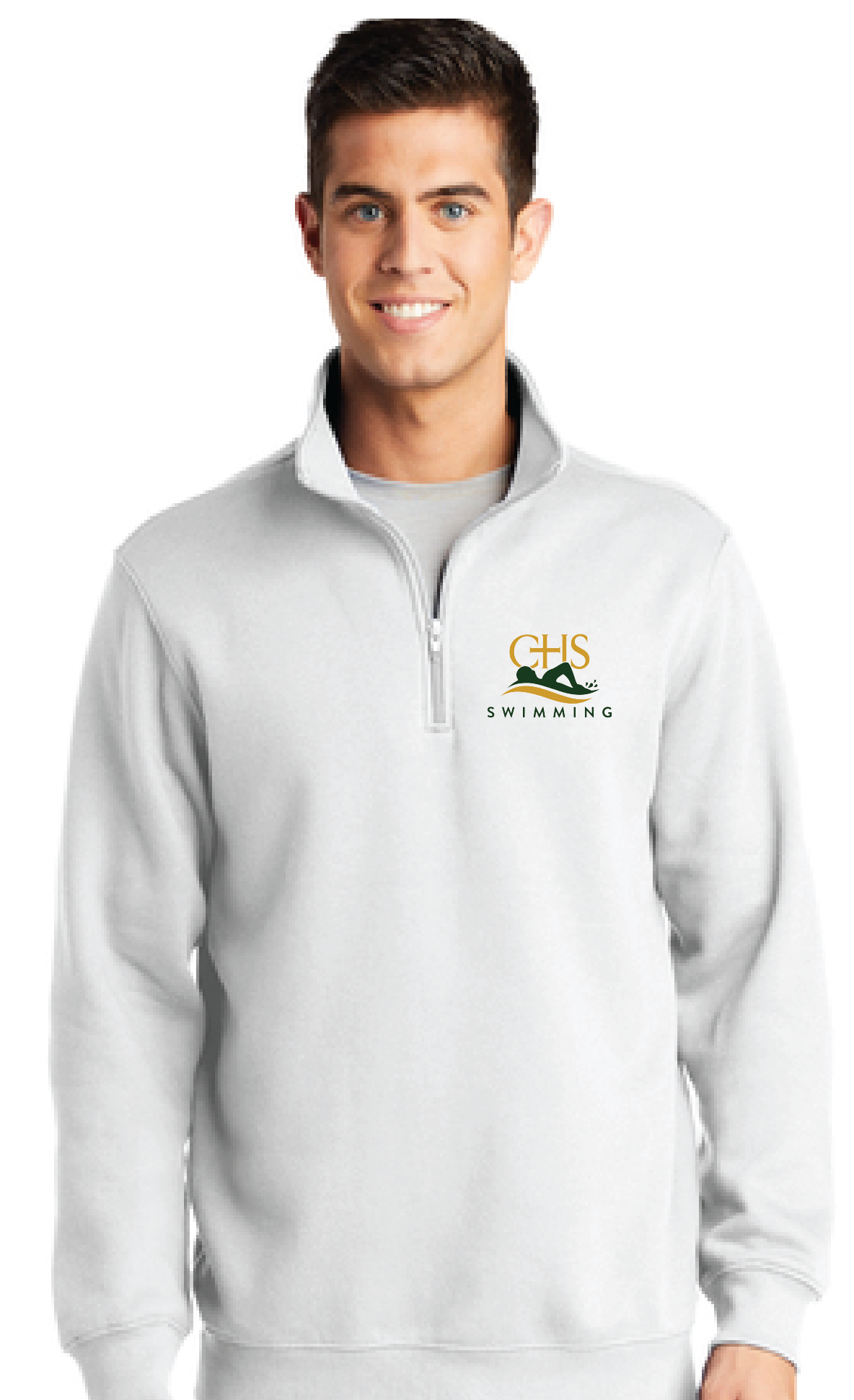 1/4-Zip Sweatshirt / White / Catholic High School Swimming Team