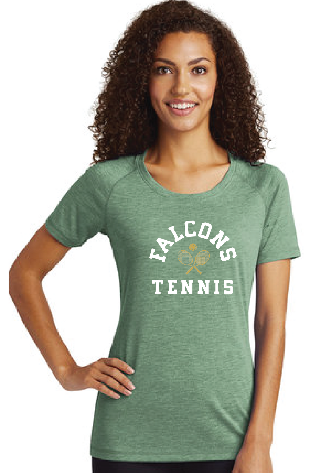 Ladies Tri-Blend Wicking Raglan Tee / Forest Green Heather / Cox High School Tennis