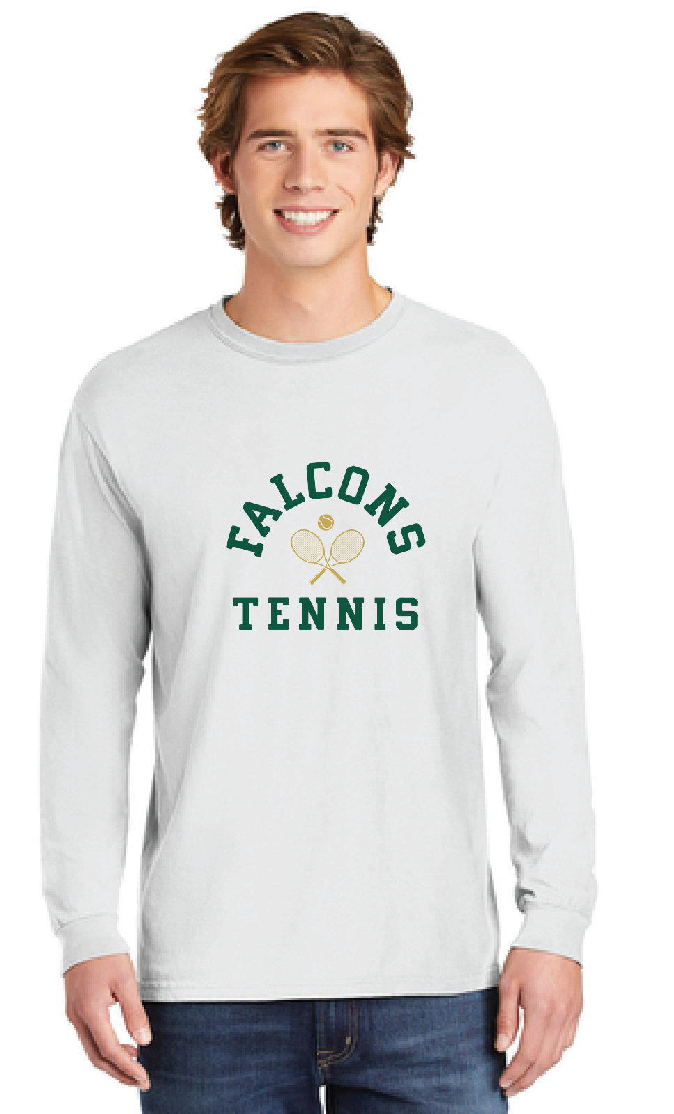 Heavyweight Ring Spun Long Sleeve Tee / White / Cox High School Tennis