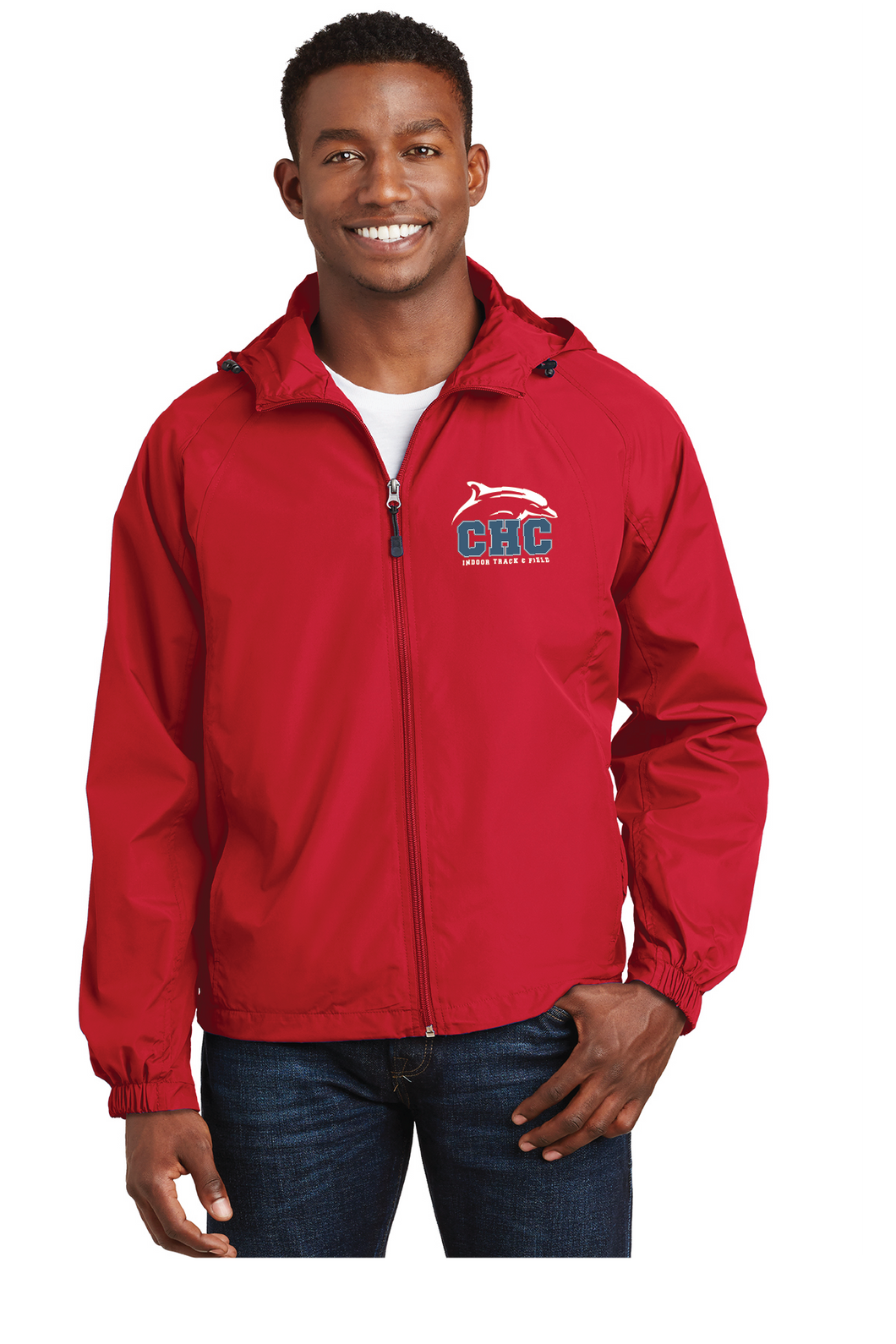 Hooded Raglan Jacket / Red / Cape Henry Collegiate Indoor Track & Field