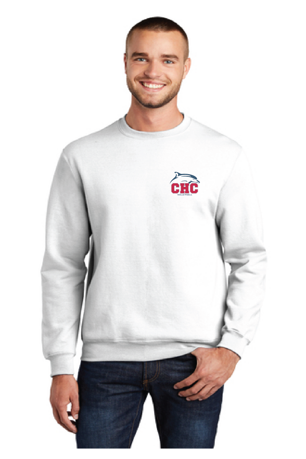 Core Fleece Crewneck Sweatshirt / White / Cape Henry Collegiate Volleyball