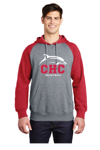 Raglan Colorblock Pullover Hooded Sweatshirt / True Red/ Vintage Heather / Cape Henry Collegiate Volleyball