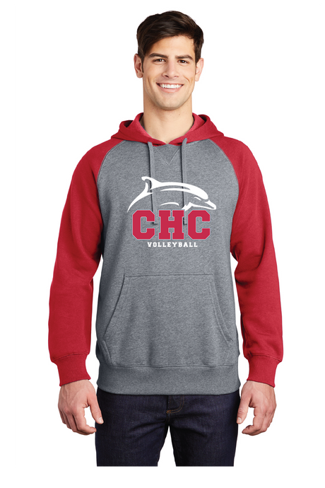 Raglan Colorblock Pullover Hooded Sweatshirt / True Red/ Vintage Heather / Cape Henry Collegiate Volleyball