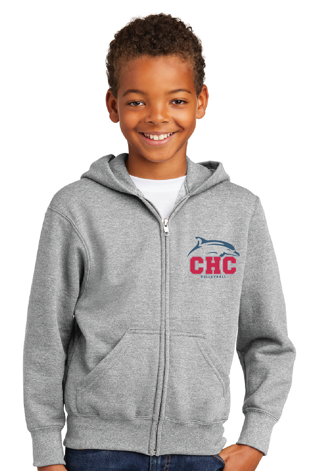 Core Fleece Full-Zip Hooded Sweatshirt(Youth & Adult) / Ash / Cape Henry Collegiate Volleyball