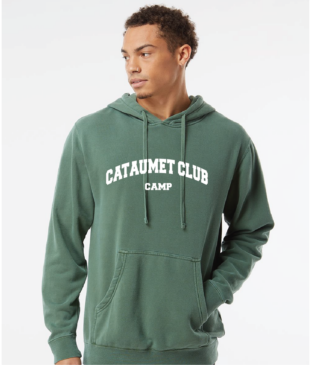 Midweight Pigment-Dyed Hooded Sweatshirt / Green / Cataumet Club Camp