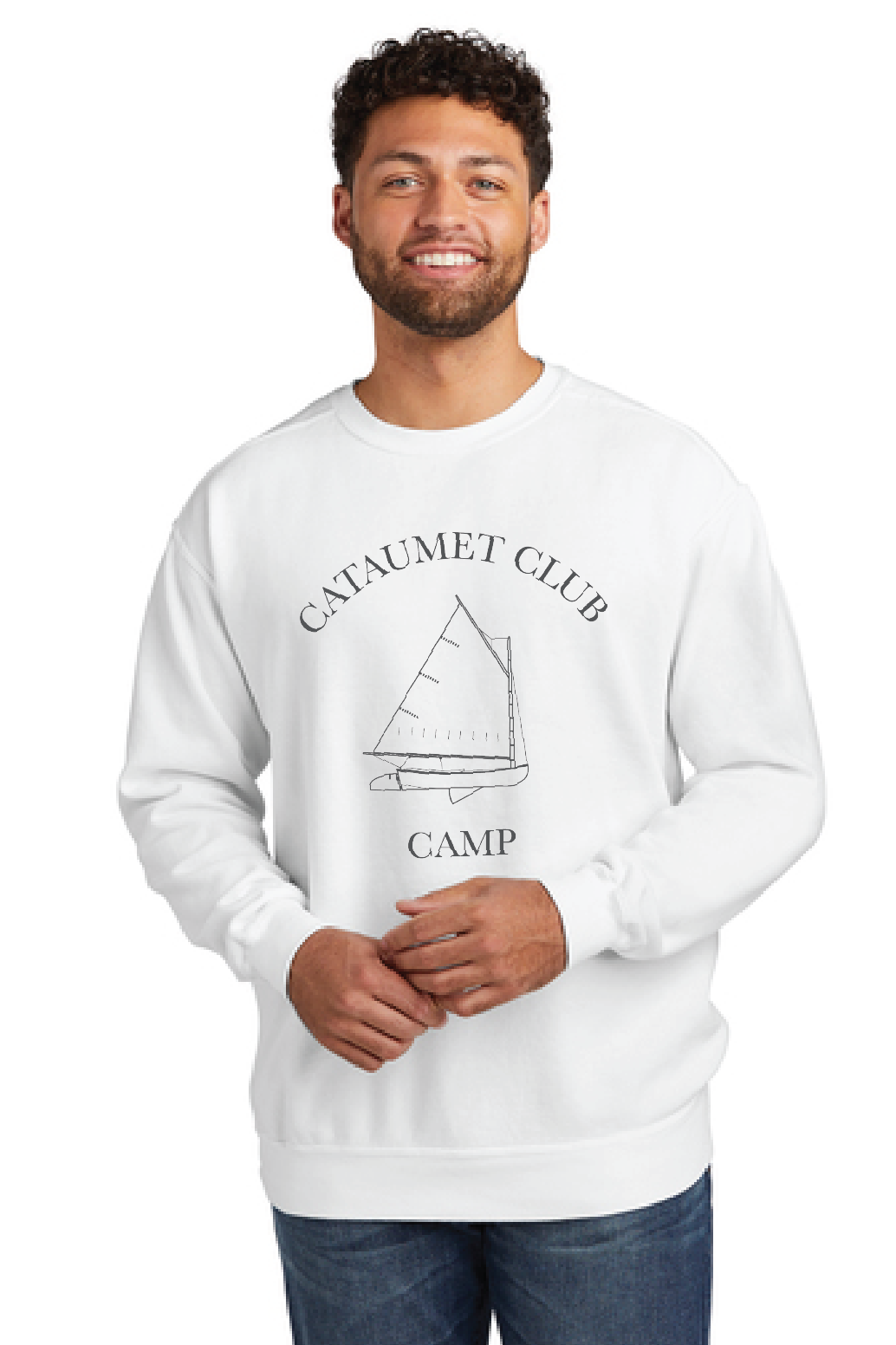 Ring Spun Crewneck Sweatshirt / White / Cataumet Club Camp