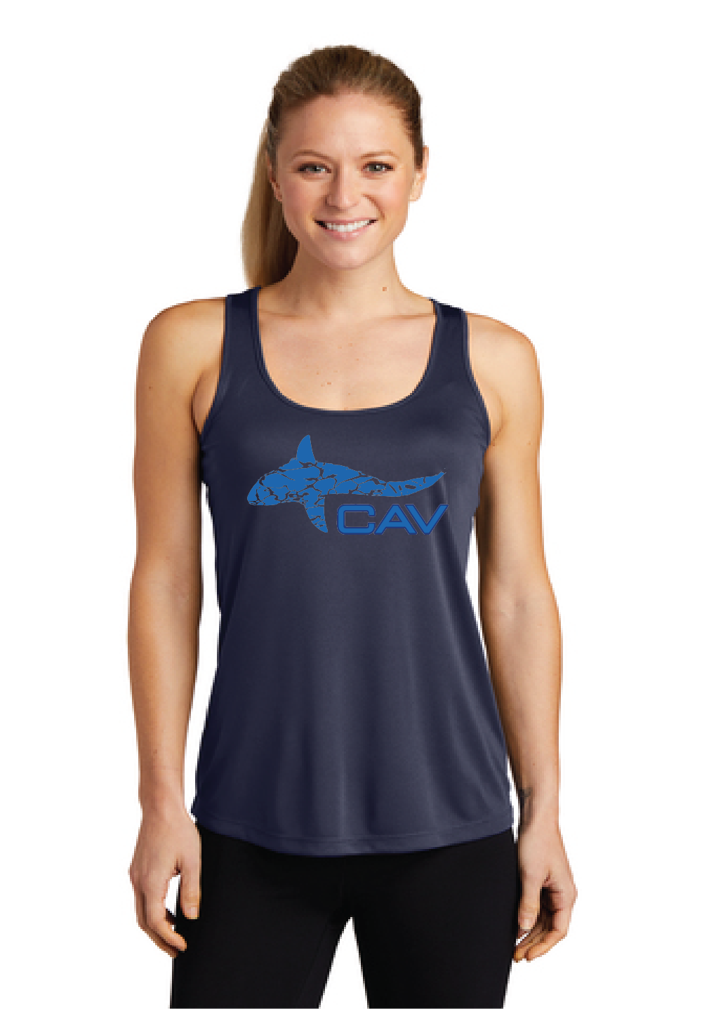 Ladies Performance Racerback Tank / Navy / Cavalier Golf and Yacht Club Swim Team