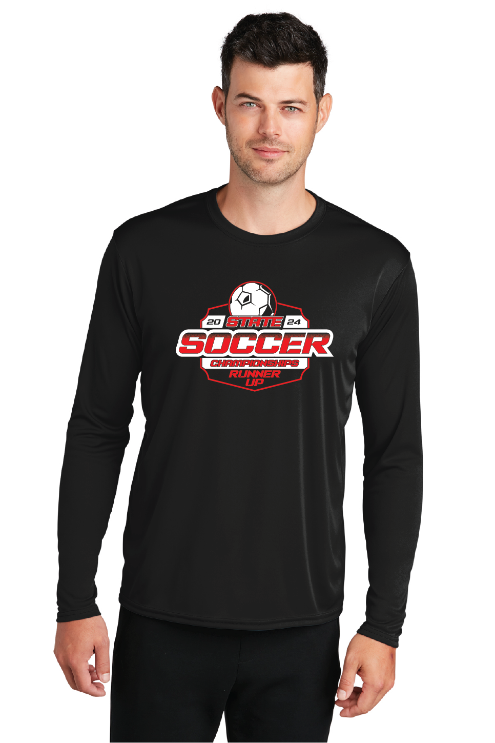 STATE FINALS Long Sleeve Performance Tee / Black / Center Grove Soccer