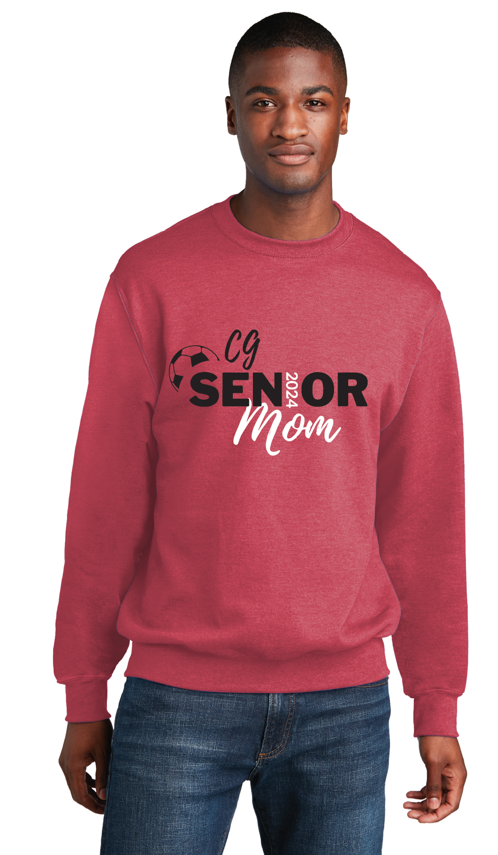 Senior Mom Crewneck Sweatshirt / Heather Red / Center Grove Soccer