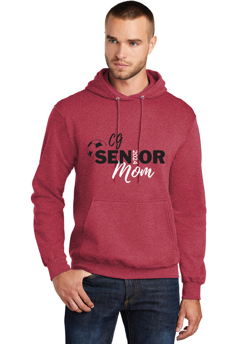 Senior Mom Soccer Fleece Hooded Sweatshirt / Heather Red / Center Grove Soccer