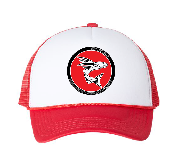 Foam Mesh-Back Trucker Cap / White/Red / Cheshire Forest Swim Team