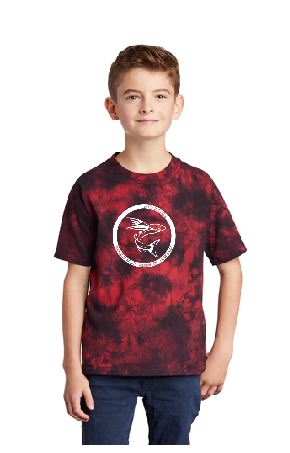 Youth Crystal Tie-Dye Tee / Black & Red / Cheshire Forest Swim Team